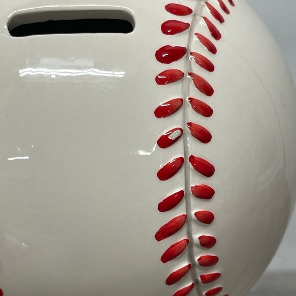 Ceramic Baseball Piggybank White with Red Stitch. - Picture 2 of 8